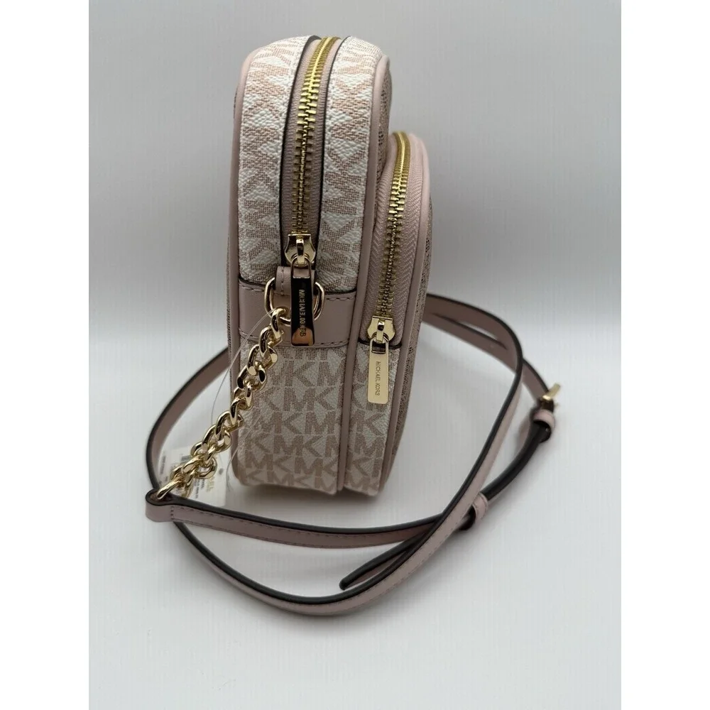 Michael‎ Kors Jet Set Travel Crossbody Women NS Rose Gold Multi Chain Monogram